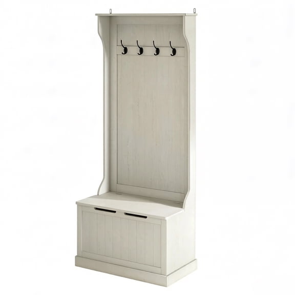 Cream White Hall Tree with Storage Bench Coat Rack Shoe Storage Entryway Organizer