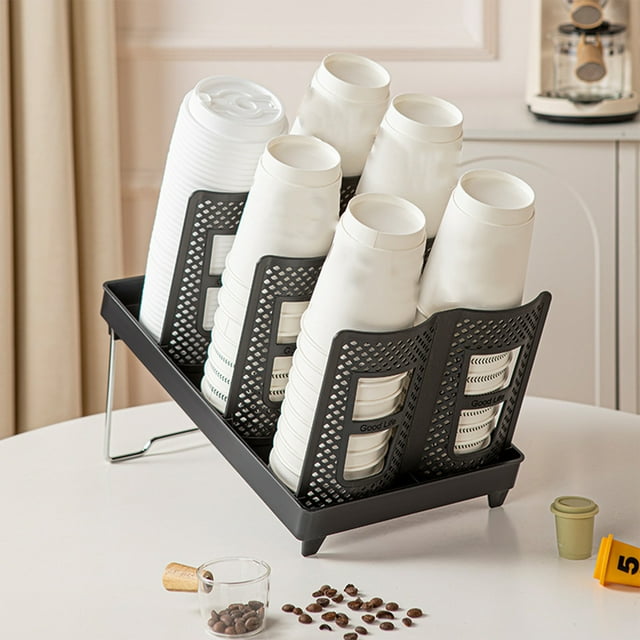 pstuiky Portavasos con soporte para tazas y tapas organizador de vasos desechables organizador de almacenamiento de vasos de cocina estante para estación de café bar oficina hogar restaurante salones