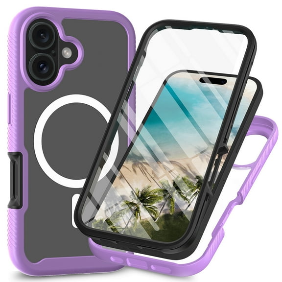 Decase Case Compatible with Apple iPhone 16,Slim Full-Body Rugged Stylish Protective Clear Back Hybrid 3-in-1 Case with Built-in Screen Protector Phone Case for iPhone 16,Purple