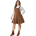 thumbnail image 3 of DARING DIVA Women's Plus Pinafore Dress Faux Suede Vintage A Line Jumper 1X Brown, 3 of 6