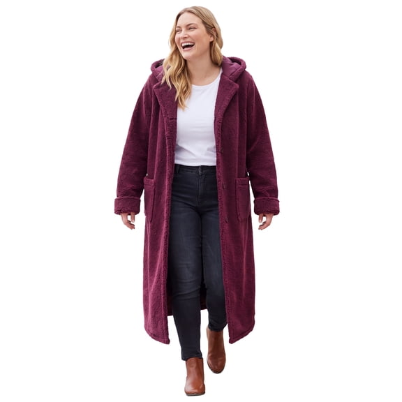 Woman Within Plus Size Long Hooded Berber Fleece Coat