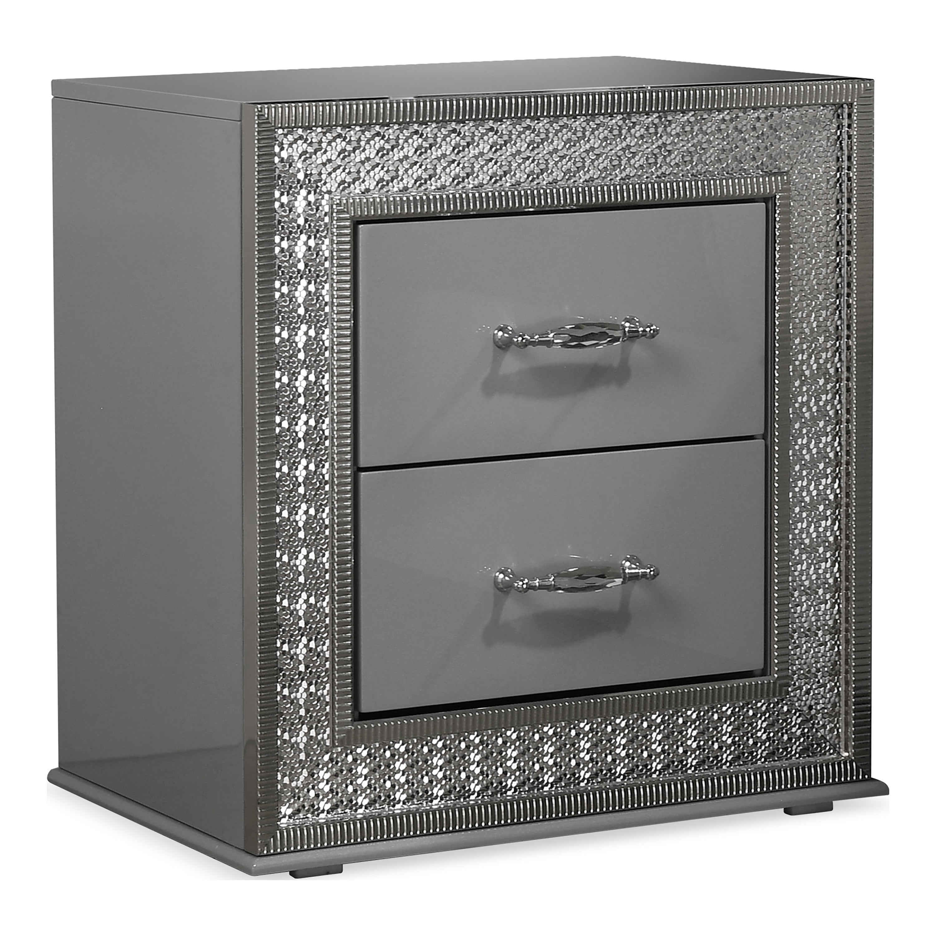 Furniture of America Gliste Adult Glam 2-Drawer Nightstand, Metallic Gray