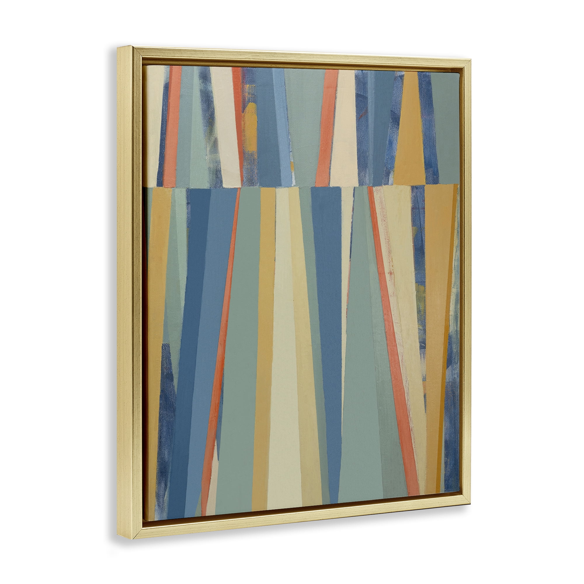 Stupell Industries Soft Blue Pointed Shapes Abstract Painting Gold Floater Framed Canvas Art Print Wall Art, 25 x 31