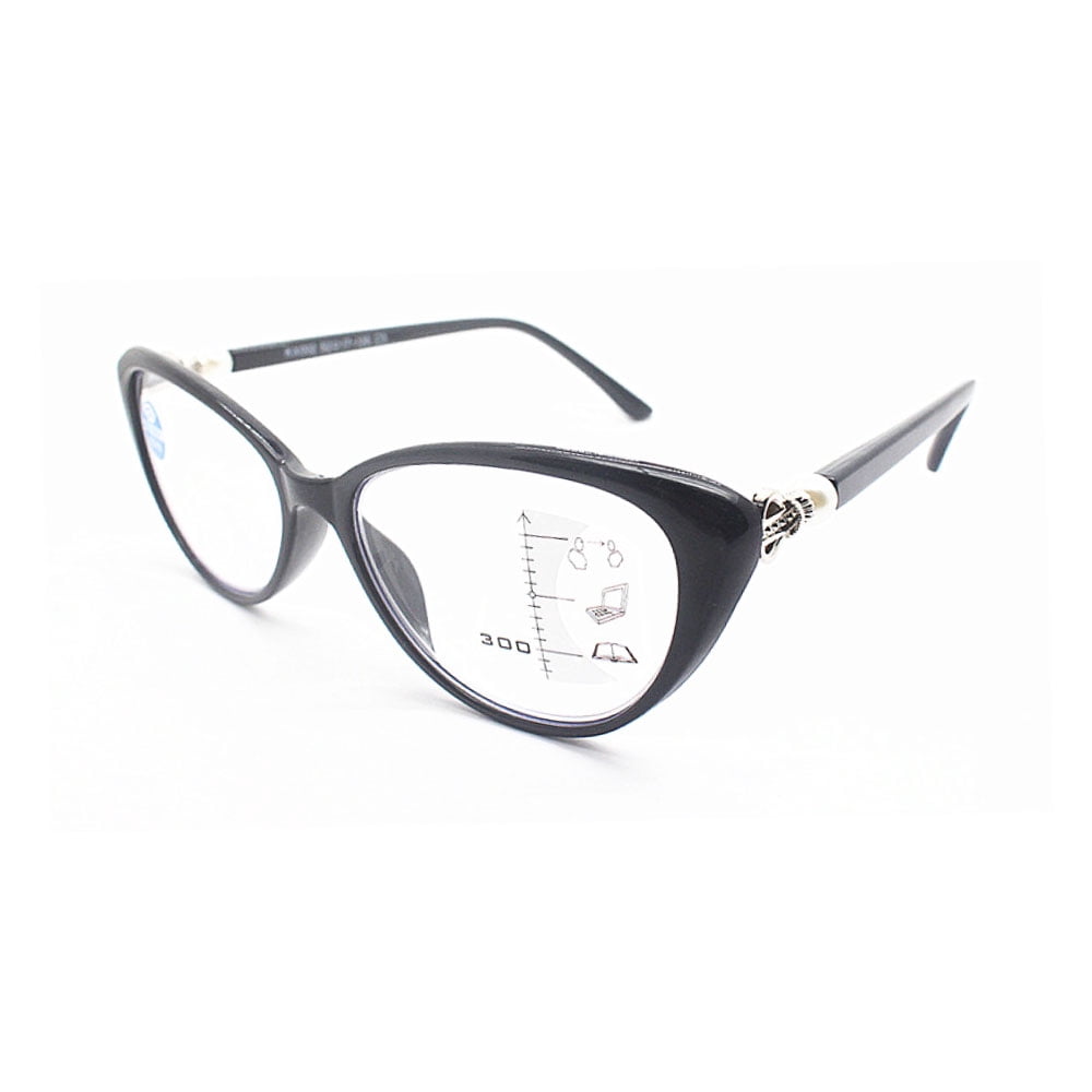 Blue Light Blocking Cat Eye Retro Progressive Multi-focus Reading Glasses 3.50 for Women, Black Readers +3.50 Strength