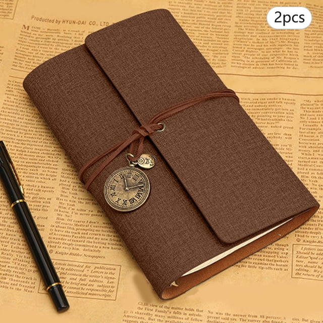 Xuewenshw 2PCS A6 Loose Leaf Vintage Style Binding Ledger Diary Notebook Notebook Leather Notepad Small Notebook Graphing Spiral