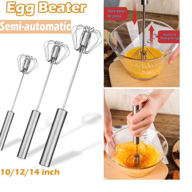 Semi-automatic Egg Beater Stainless Steel Whisk Manual Hand Mixer Self Turning 
