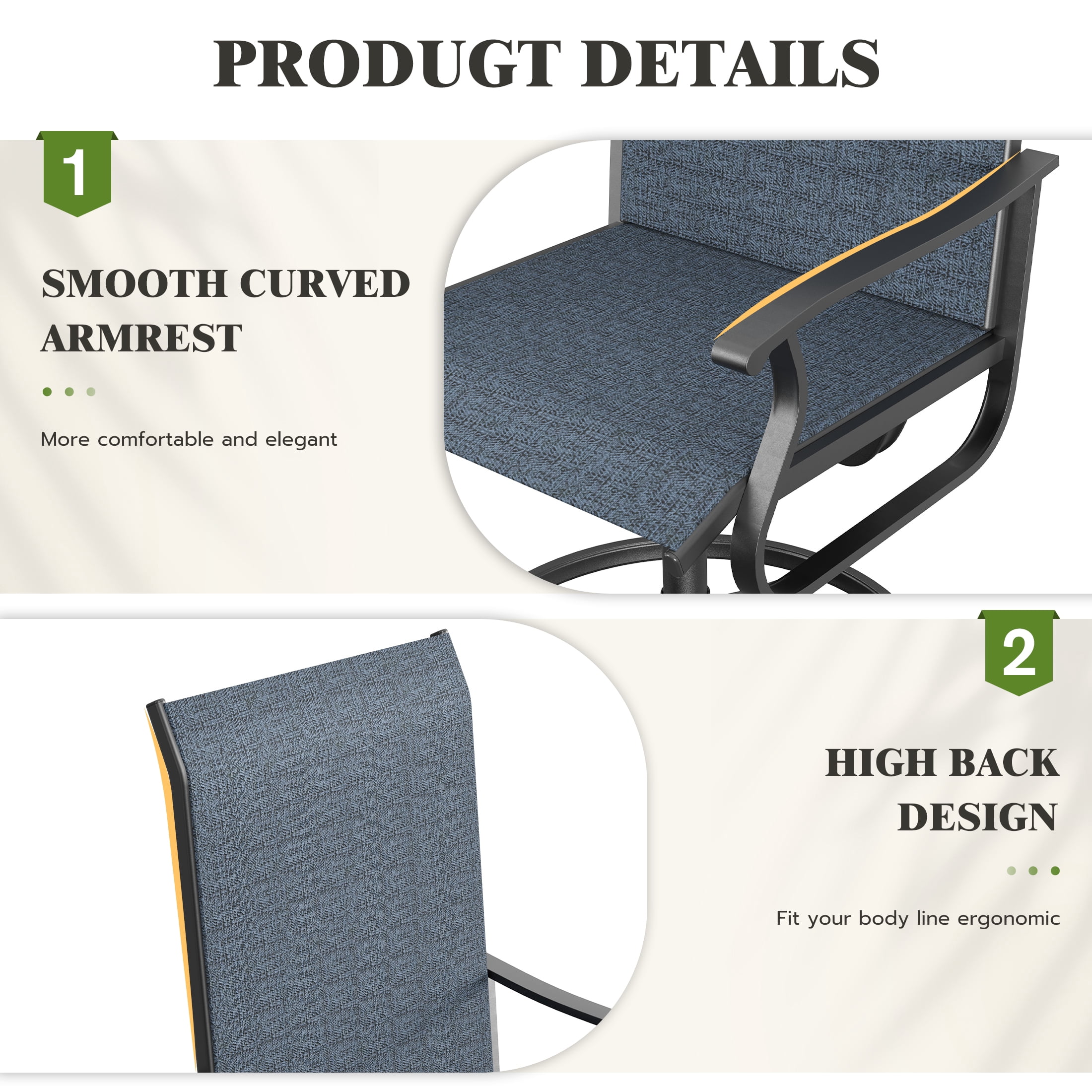 UDPATIO Outdoor Dining Chairs Set of 2, All Weather Swivel Patio Chairs, Outdoor Furniture for Backyard Deck, Navy Blue