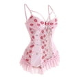 thumbnail image 4 of BWASD Lace Pajamas Ruffle Sheer Mesh Harness Bodysuit Skirt Cute Babydoll Sleepwear Dress Babydoll Pajamas Valentine's Day Goft Pink S, 4 of 4