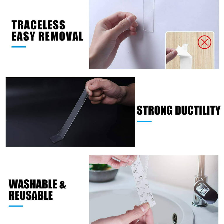 iMucci 6.5ft Transparent Nano Double Sided Tape for Bathroom Home  Decoration, Paste Traceless, No Damage to Wall, Washable Reusable Removable  Nano