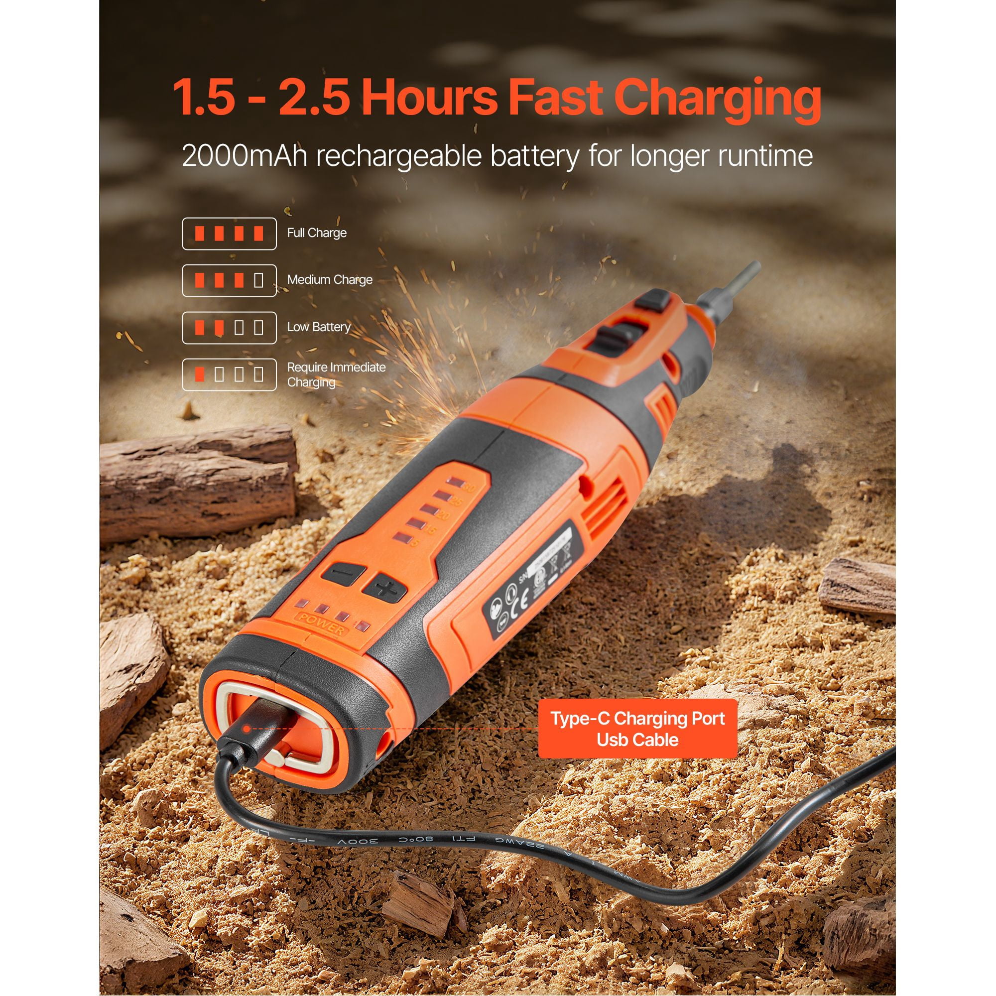 Cordless Chainsaw Sharpener 5 Adjustable Speeds 5000-30000 RPM, Multi-Angle Guide 25°/30°/35°, Portable Electric Chain Saw Blade Sharpener Tool