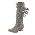 thumbnail image 3 of Chenyee Womens Vintage Suede Tassel Knee High Boots Fashion Studded Wide Calf Chunky Heel Riding Booties, 3 of 7