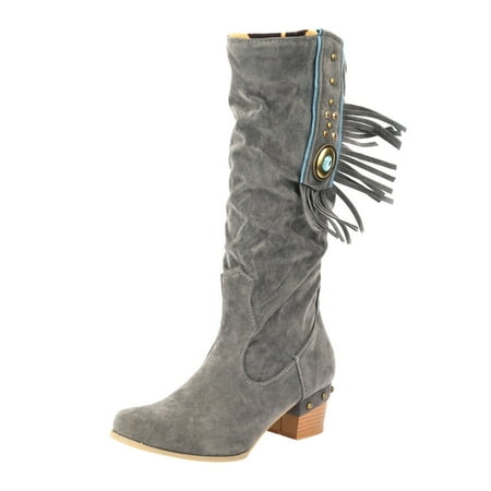 GHSOHS Cowboy Boots for Women Mid Calf Boots Brown Cowboy Boots Women Shoes Knee Long Boots Thick No Heels Over Knee Pleated Suede Long Boots Comfort Rain Boots Dress Shoes Shoes Slouch Boots Size 39