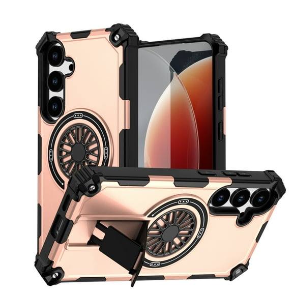 Allytechgroup Rugged Magnetic Case for Samsung Galaxy S26  Plus, Dual-Layer Shockproof Cover with Built-In Kickstand, MagSafe-Compatible, Rotating Ring Holder, Anti-Fall TPU   PC Back Case,Rosegold