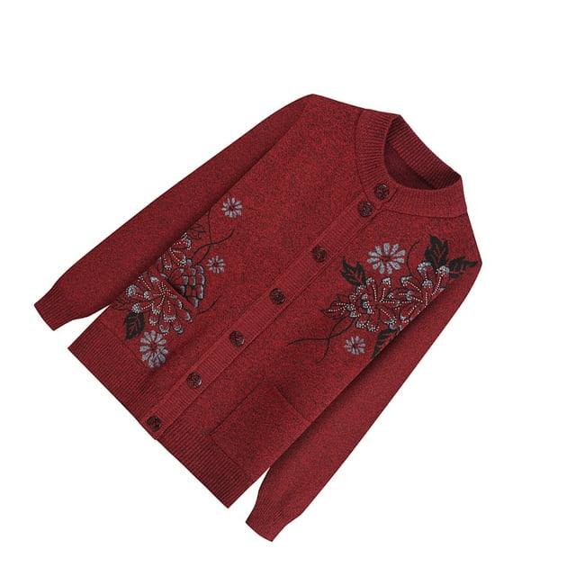 kurtrusly Elderly Women Knit Sweater Wide Application And Exquisite Workmanship Warm Spring Autumn Sweater red 1Set