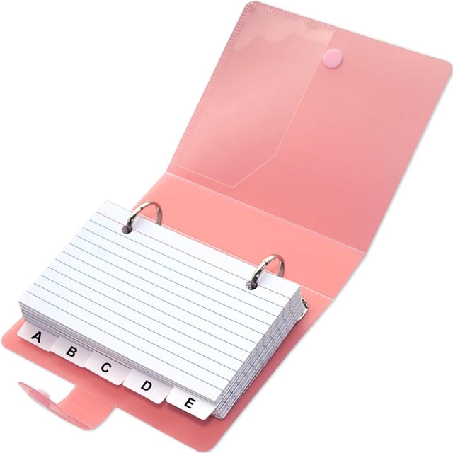 YOPTOP 3x5 Lined Index Cards with Ring Binder Holder and Dividers 100 Ruled Cards,pink