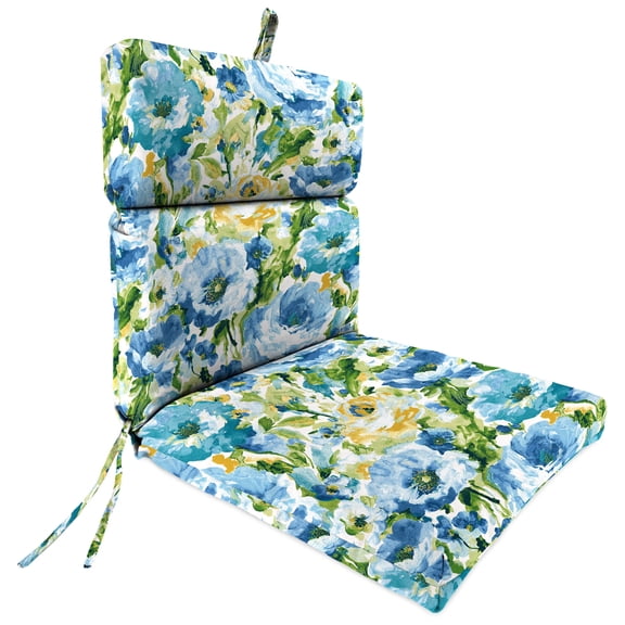 Jordan Manufacturing 44" x 22" Lessandra Sun Blue Floral Rectangular Outdoor Chair Cushion with Ties and Hanger Loop