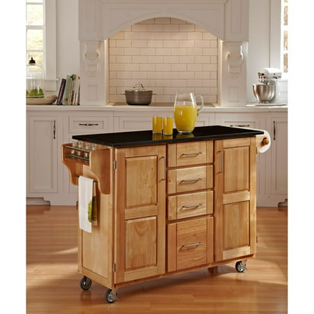 Home Styles Large Kitchen Cart, Natural With Black Granite Top