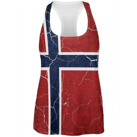Distressed Norwegian Flag All Over Womens Work Out Tank Top Multi 2XL