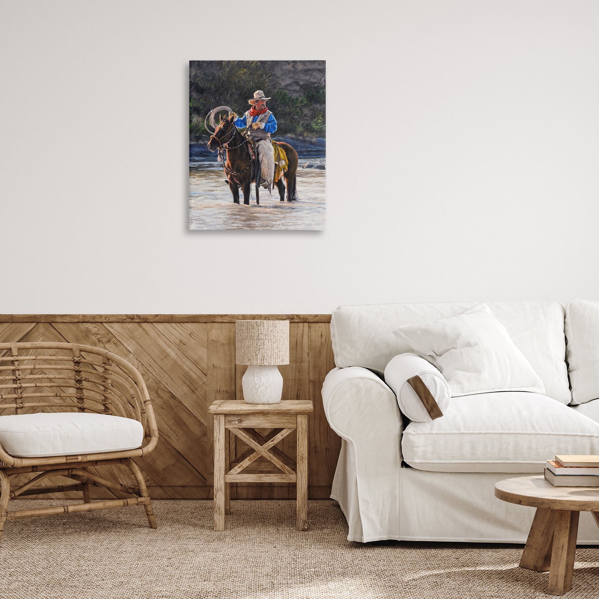 Stupell Industries Cowboy & River Passage People Painting Wrapped Canvas Art Print Wall Art, 24 x 30