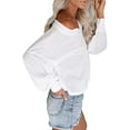 thumbnail image 4 of Women's Oversized Off Shoulder Pullover Tops Long Sleeve Loose Fit Waffle Knit Tops, 4 of 5