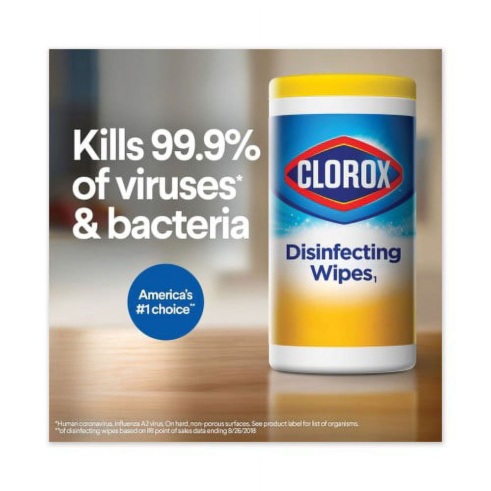 Clorox Disinfecting Wipes, 1-Ply, 7 x 8, Crisp Lemon, White, 35/Canister, 12 Canisters/Carton, Each