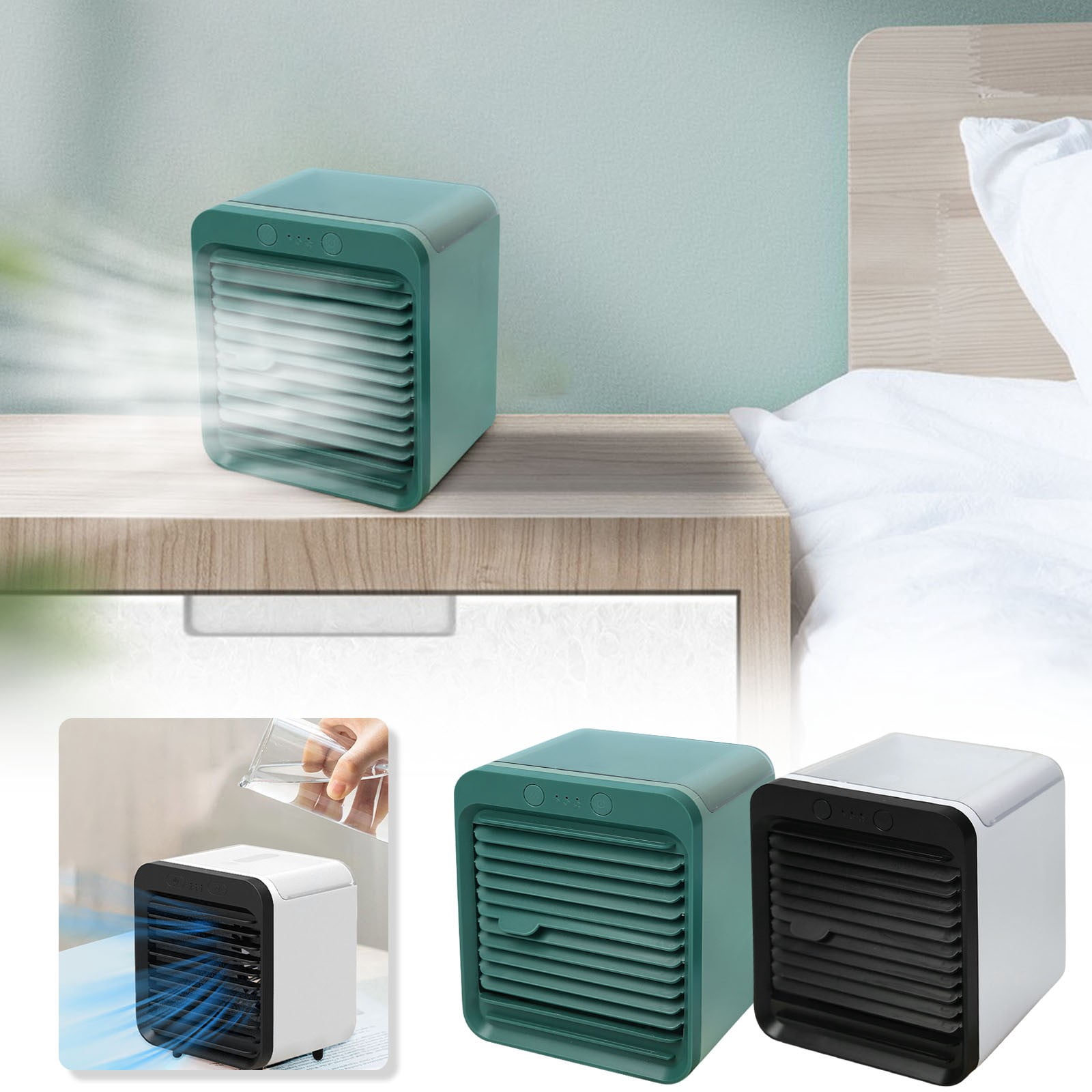 USB Portable Air Cooler Humidifier with 3 Speeds 750ml Tank for Home Office Outdoor Freon-Free Evaporative Cooling Fan Mute Design Upgraded Filter 8-12掳C Cooling Area