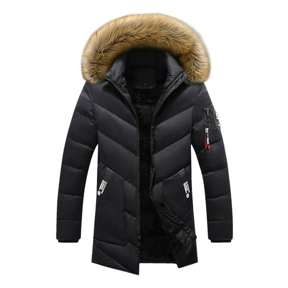 Men's Autumn&Winter Solid Color Long Sleeved Jacket Hooded Plush Collar Parkas