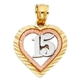 thumbnail image 2 of Ioka-14K Tri Color Gold Sweet 15 Years Quinceanera Heart Charm Pendant with 2mm Hollow Cuban Bevel Chain Necklace - 20", 2 of 6