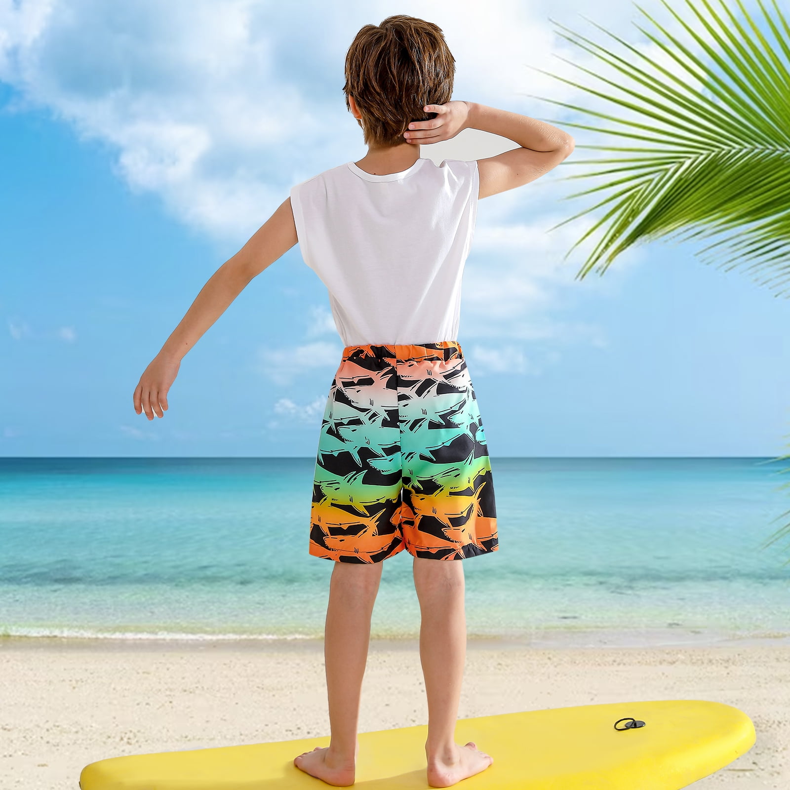 URMAGIC 3 Pack Boys Swim Trunks with Boxer Brief Liner Compression Anti Chafe Swimming Shorts Stretchy UPF Quick Dry Swimsuit 5-16 Years