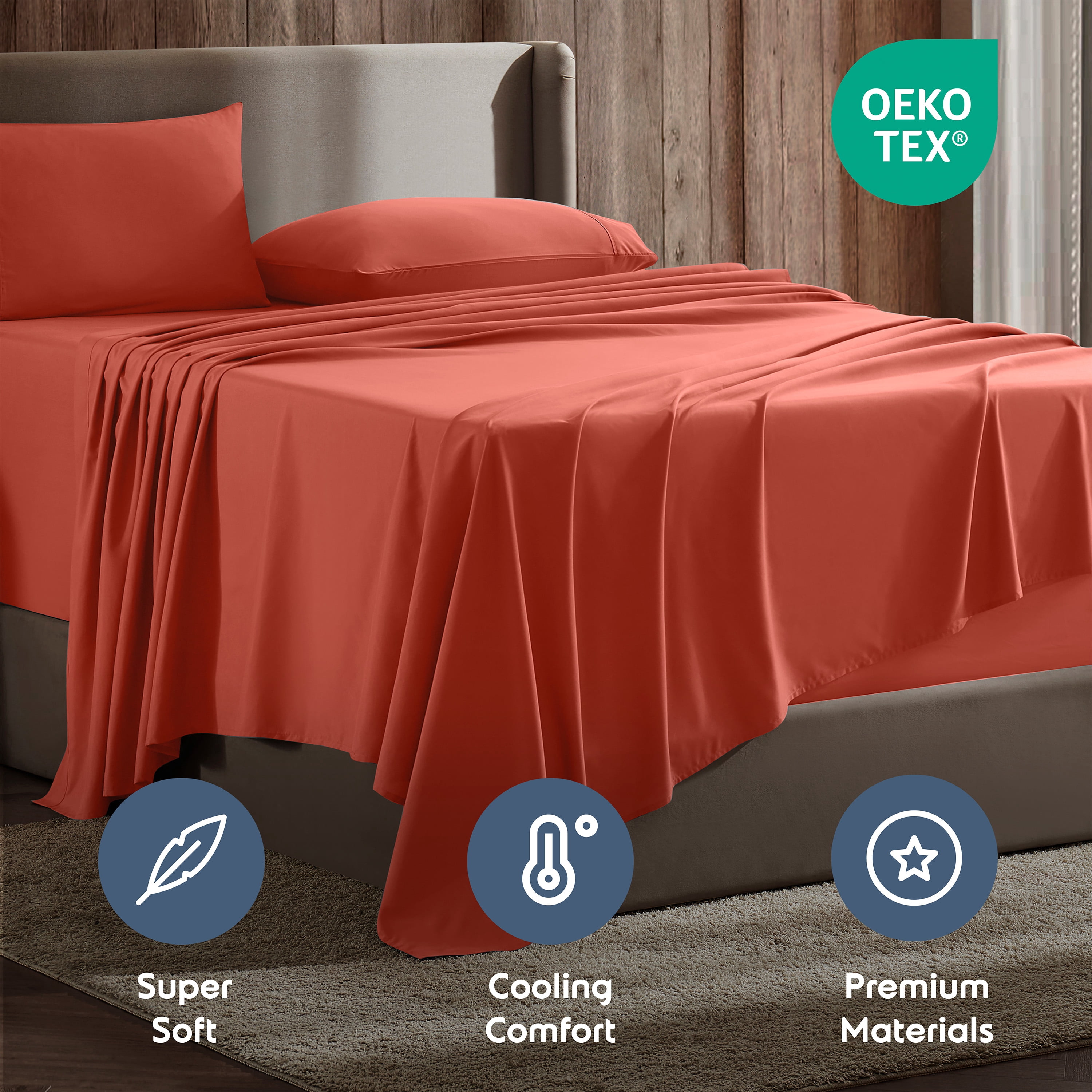 Lammaloe Full Size Sheets Set, Hotel Style Deep Pocket 4 Piece Bed Sheets, Luxury Soft Microfiber Sheet Sets, Orange