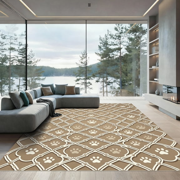 ODIKA 4'x6' Machine Washable Non-Slip Area Rug, Geometric Beige High Traffic Rug, Beige, 1154284