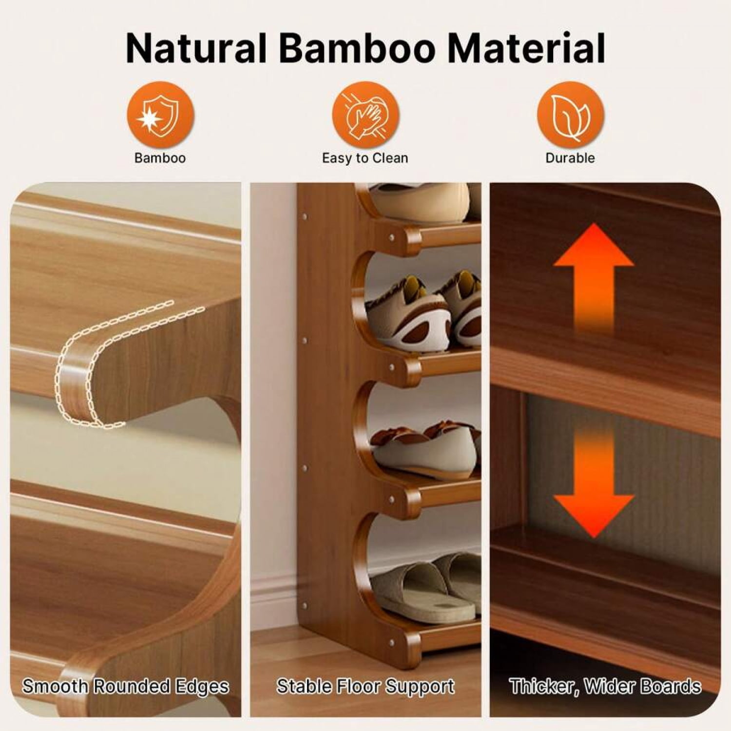 1PCS5 Tier Shoe Rack, Shoe Organizer, Shoe Rack Storage Box, Bamboo Shoe Rack, Wooden Shoe Organizer, Shoe Tower For Organizing And Storing Up To 18 Pairs Of Shoes