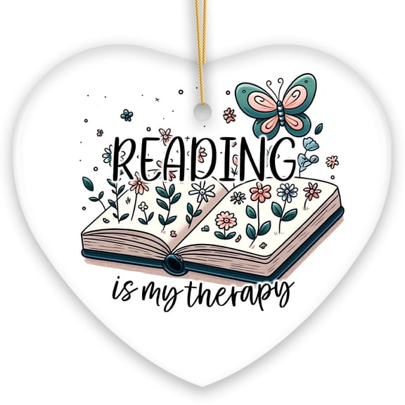 Reading is my Therapy Whimsical Ceramic Ornament, Book Lovers Christmas Gift