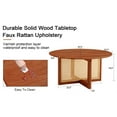 thumbnail image 4 of Wooden Coffee Table, Solid Wood Coffee Tea Table with Artificial Rattan Decorations Round Coffee Table for Living Room Bedroom Office, 4 of 7