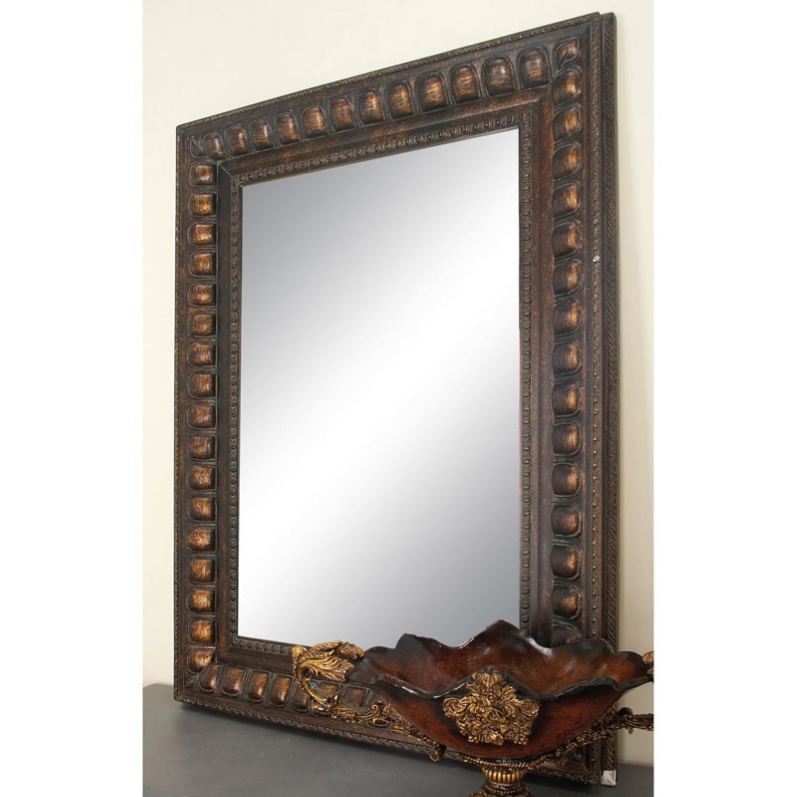 DecMode Rustic Elegance Ornate Carved Wood Wall Mirror