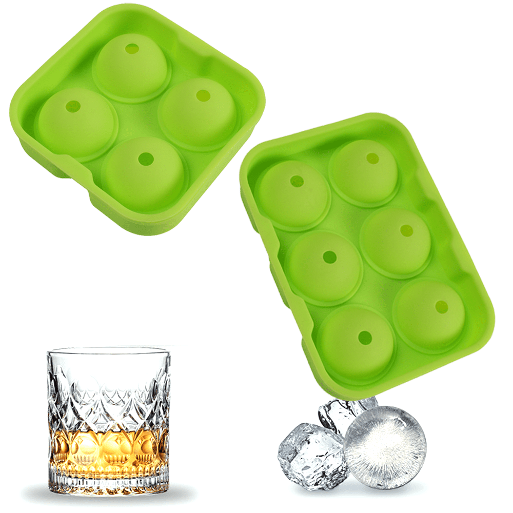 Kernelly 4pcs Sphere Ice Molds - 3 inch Large Ice Balls,Food Grade Silicone Ice Mold,DIY Ice Grid Spherical Ice Cubes Maker,Ice Box,Make Ice Ball for Whiskey
