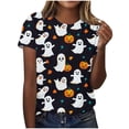 thumbnail image 3 of Yanchicy Womens Crew Neck T Shirt Seasonal Halloween Graphic Short Sleeve Printed Casual Tops Ladies Fashion Clothes Autumn Holiday Everyday Outfits, 3 of 7