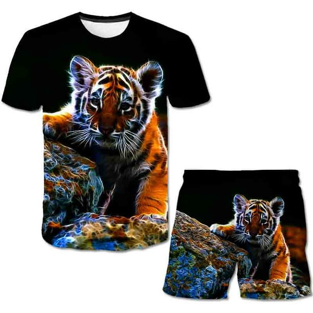 Conjuntos de ropa de tigre para niños y niñas, camisetas bonitas de verano, pantalones cortos de 1 a 14 años, 2 uds. De ropa, trajes de moda informal para niños, trajes 12M Gao Jinjia LED