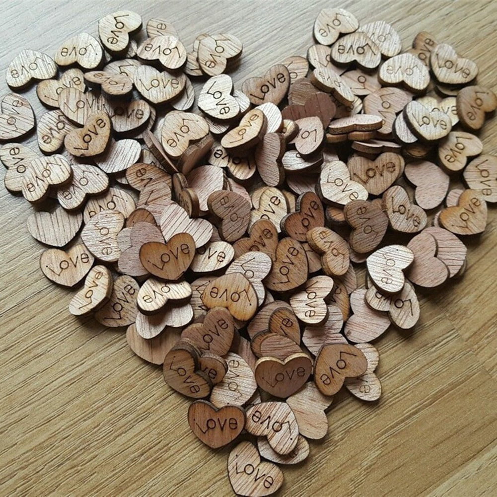 200 Wooden Small Mix Rustic Love Heart Wedding Table Scatter Decor cardmaking 