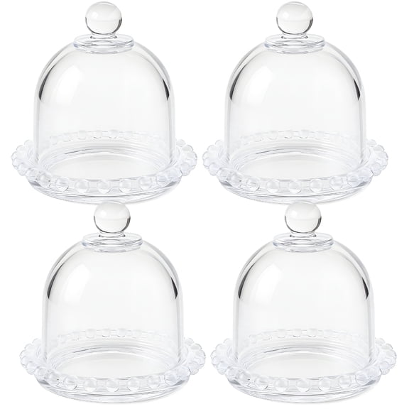 4 Pcs Mini Glass Cake Dome Covers, Decorative Lemon Edge, 6.5cm Diameter, Ideal for Donuts, Pastries, Sweets Display, Elegant Dessert Stand for Parties, Weddings, and Outdoor Events
