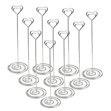 Qtmnekly 10pcs 8.6 Inch Tall Place Card Holders Heart Shape Table Number Holder Stands Picture Photo Note Memo Clip for Wedding Metal Silver