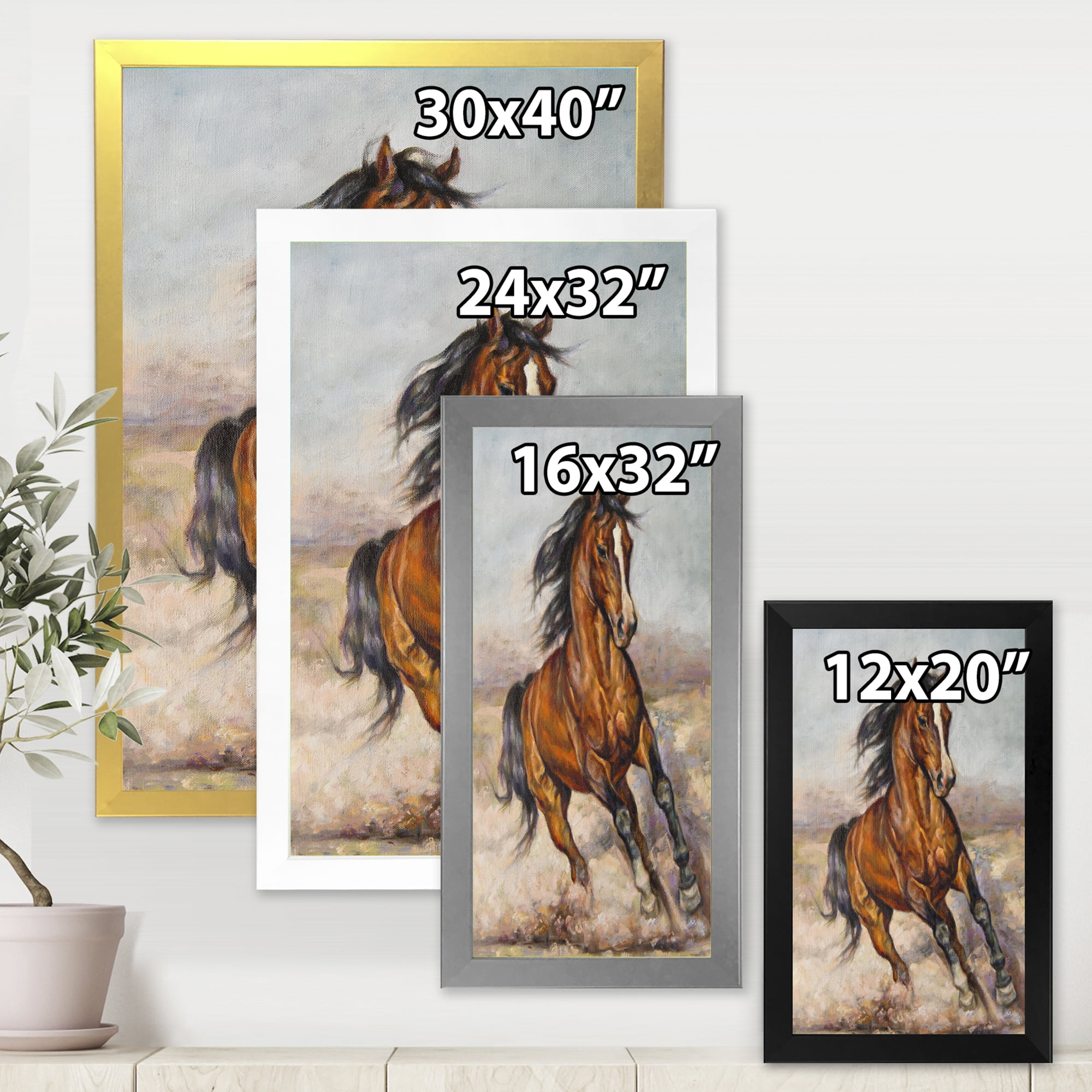 Designart 'A Brown Horse In The Race' Farmhouse Framed Art Print