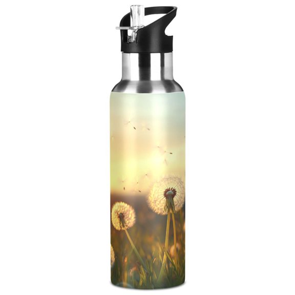 1000ml Vacuum Insulated Sports Water Bottle with Foldable Straw Stainless Steel Portable Thermos Cup Lots Of Dandelions