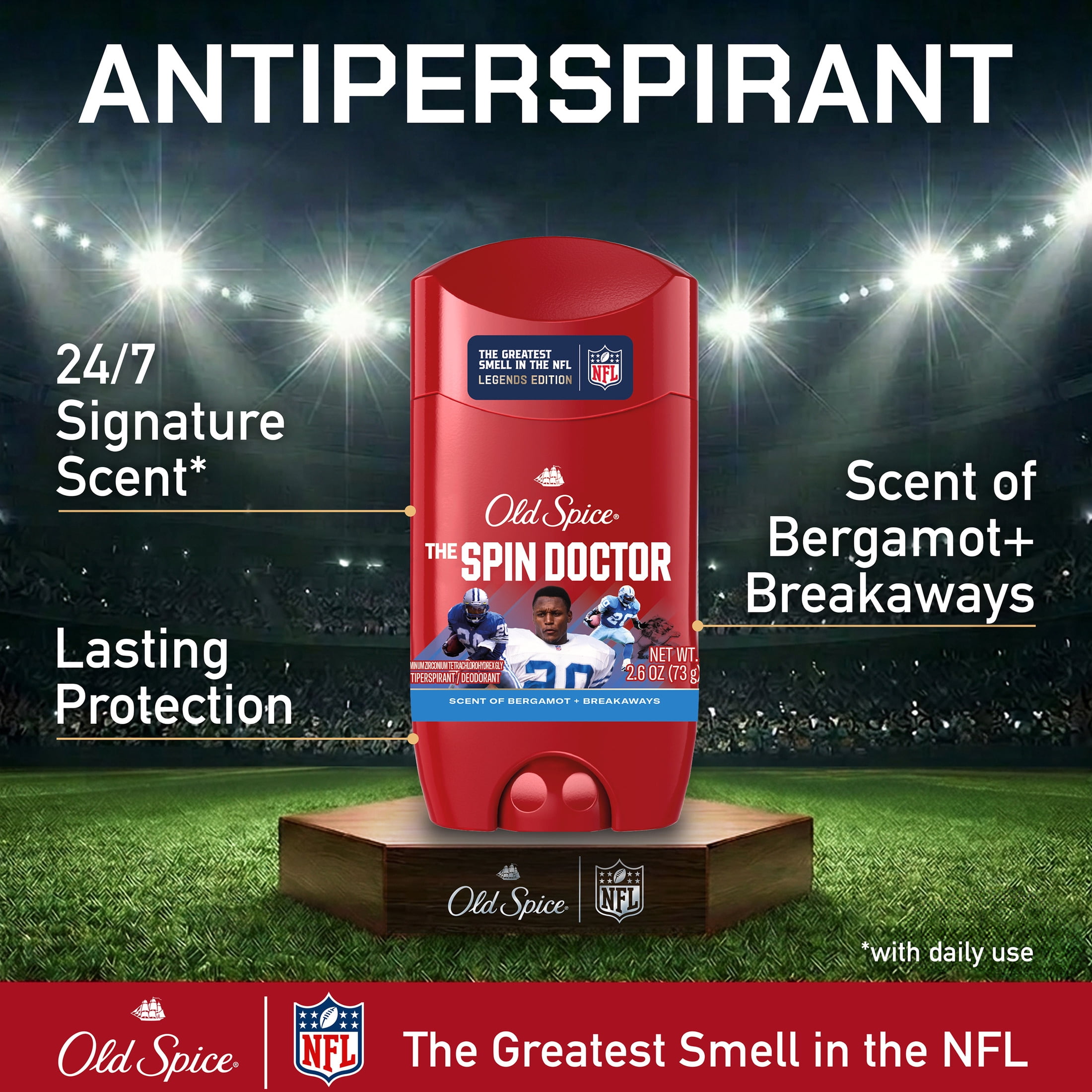 Old Spice Deodorant for Men, Antiperspirant, NFL Collection, Barry Sanders, Scent of Bergamot + Breakaways, 2.6 oz