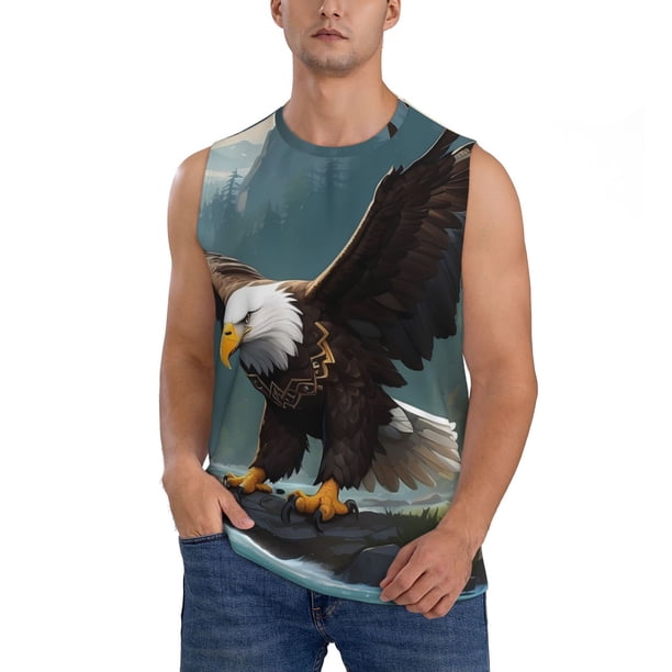 Balery Forest River Bald Eagle Camisetas sin mangas para hombre, absorbe la humedad y protege contra el mal olor.-3X-Large