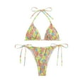 thumbnail image 2 of Wancir Women's 2 Piece Floral Bikini Sets Smocked Drawstring Side Triangle Halter Sexy Cute Swimsuits, 2 of 3