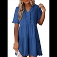 thumbnail image 1 of Vestido Informal de Mujer con Escote en V, Corta y Volantes, Corte A, Azul, Talla L, 1 of 5