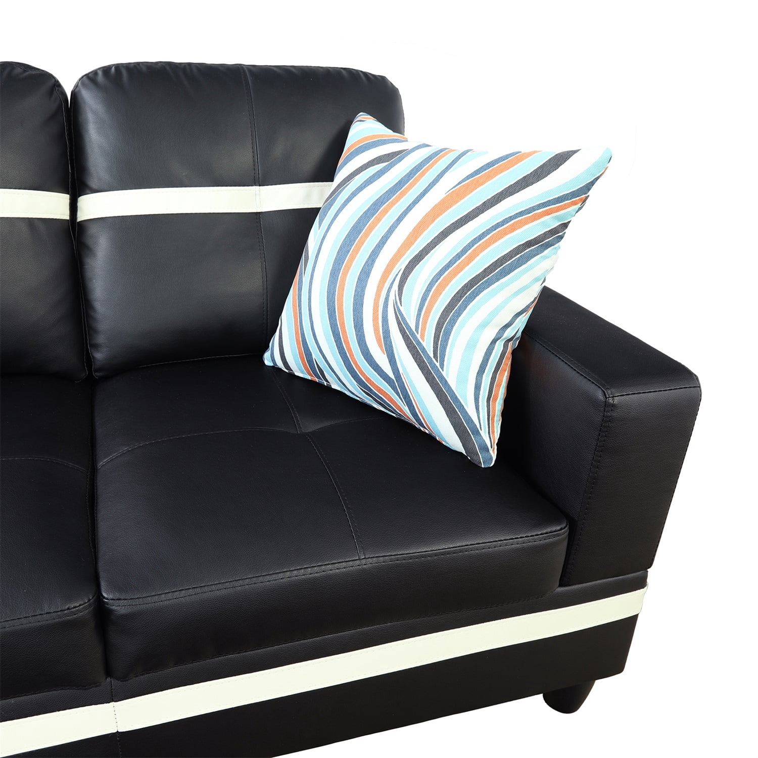 Hommoo 4-Seat Semi Semi PU Synthetic Leather Sectional Sofa Sets, L Shaped Sectional Couches and Sofas with Waistline, Modern Living Room Furniture Sets, Black and White(No Ottoman)