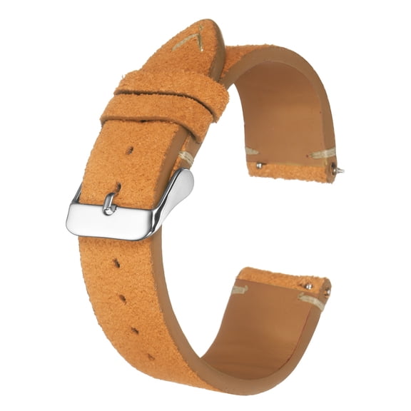 Uxcell Leather Watch Band 22mm Width Watch Strap Top-Grain Suede Cowhide Wrist Bands Replacement with Stainless Steel Buckle for Men Women, Light Brown