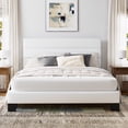 thumbnail image 2 of Einfach Full Bed Frame, Platform Bed Frame with Panel Upholstered Velvet Headboard, White, 2 of 7
